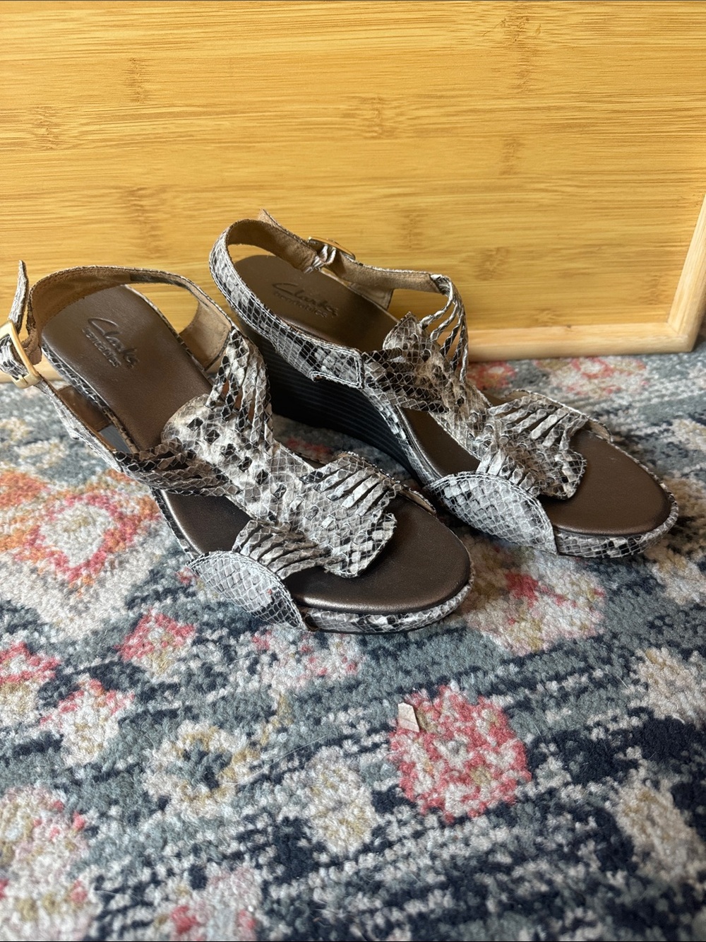 Clarks Women's Snake-Print Wedge Star Gaze Sandal